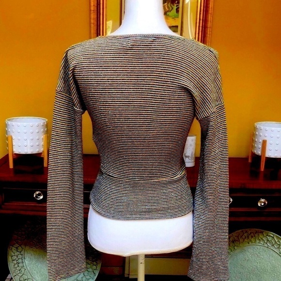 Ramy Brook Multicolored Ribbed All Over Metallic Design Long Sleeve Blouse XS - Picture 13 of 16